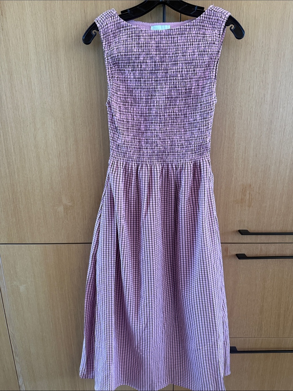 Ivy City Ana Smocked Sleeveless Dress in Pink & Brown Color Gingham size Small - Picture 4 of 6
